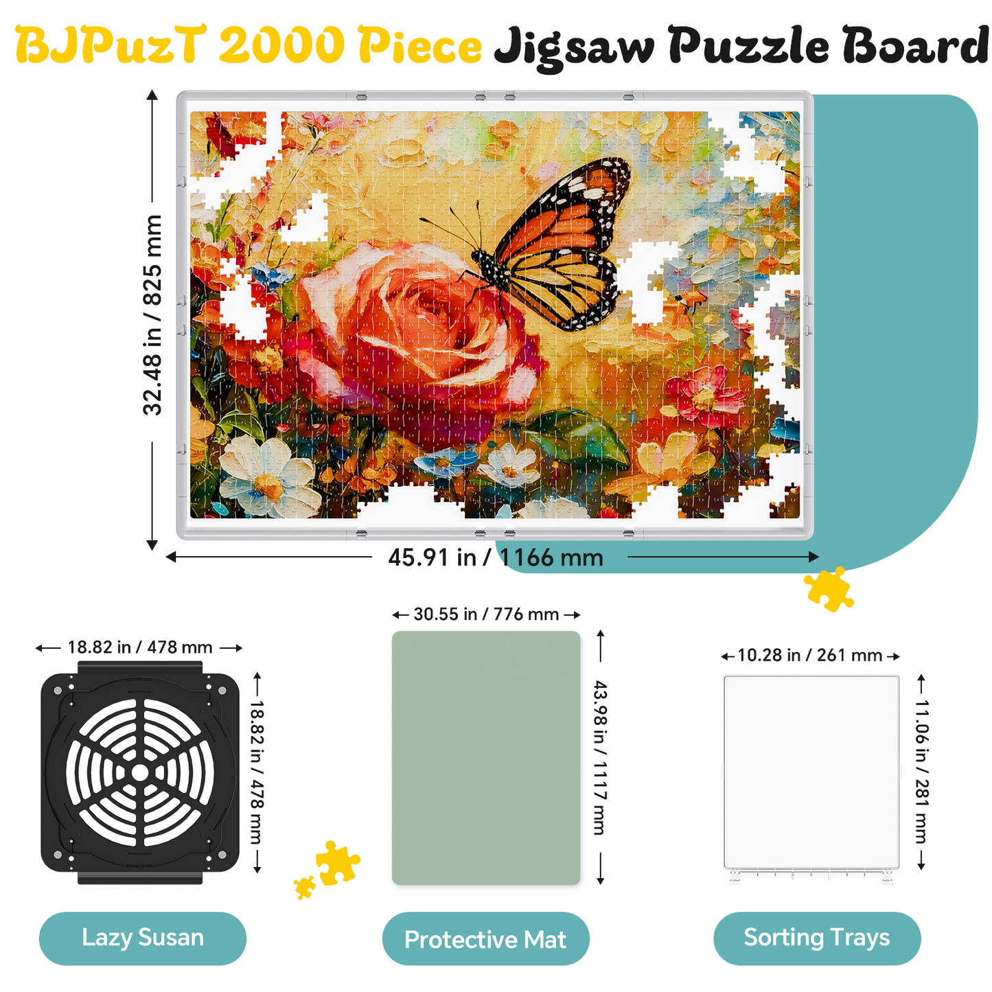 1000/1500/2000 3-in-1 Piece Puzzle Board 360° Revolving