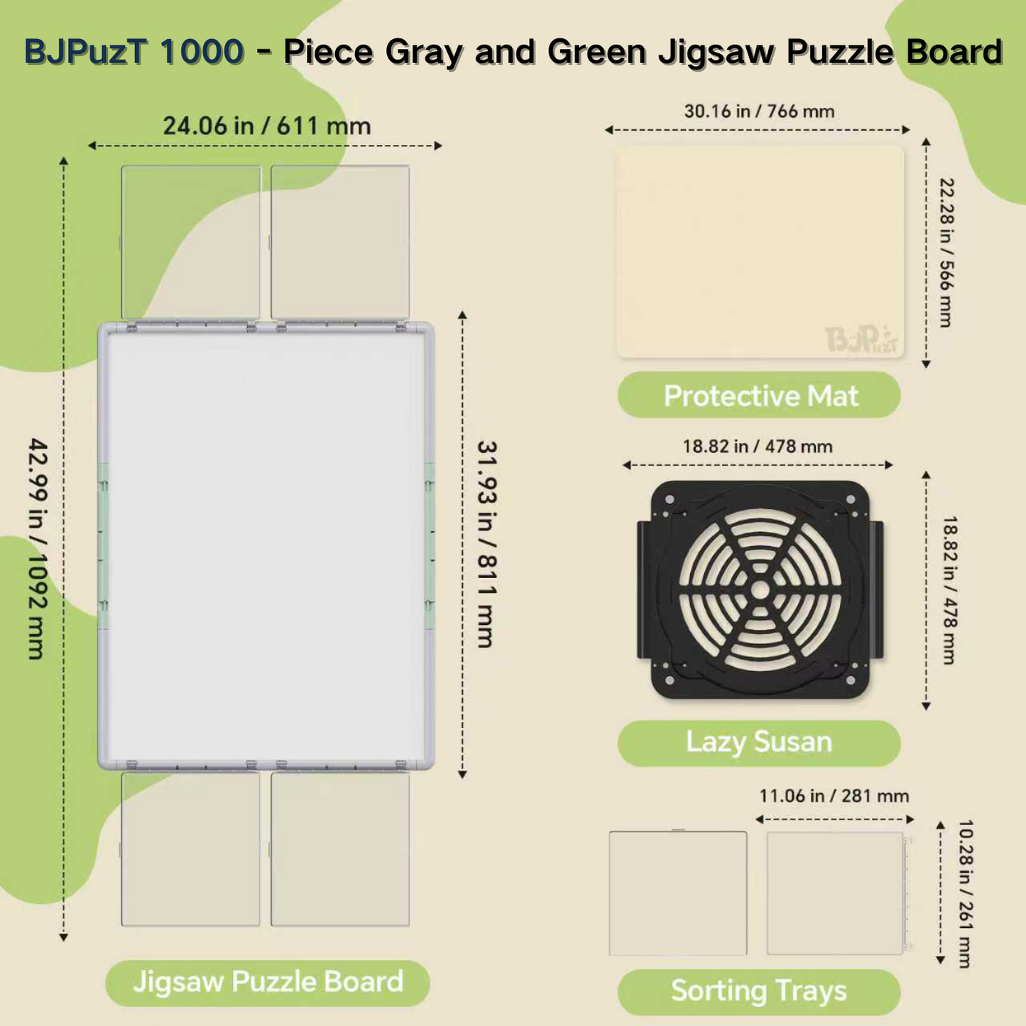 Gray and Green 1000 Piece 3-in-1 Puzzle Board