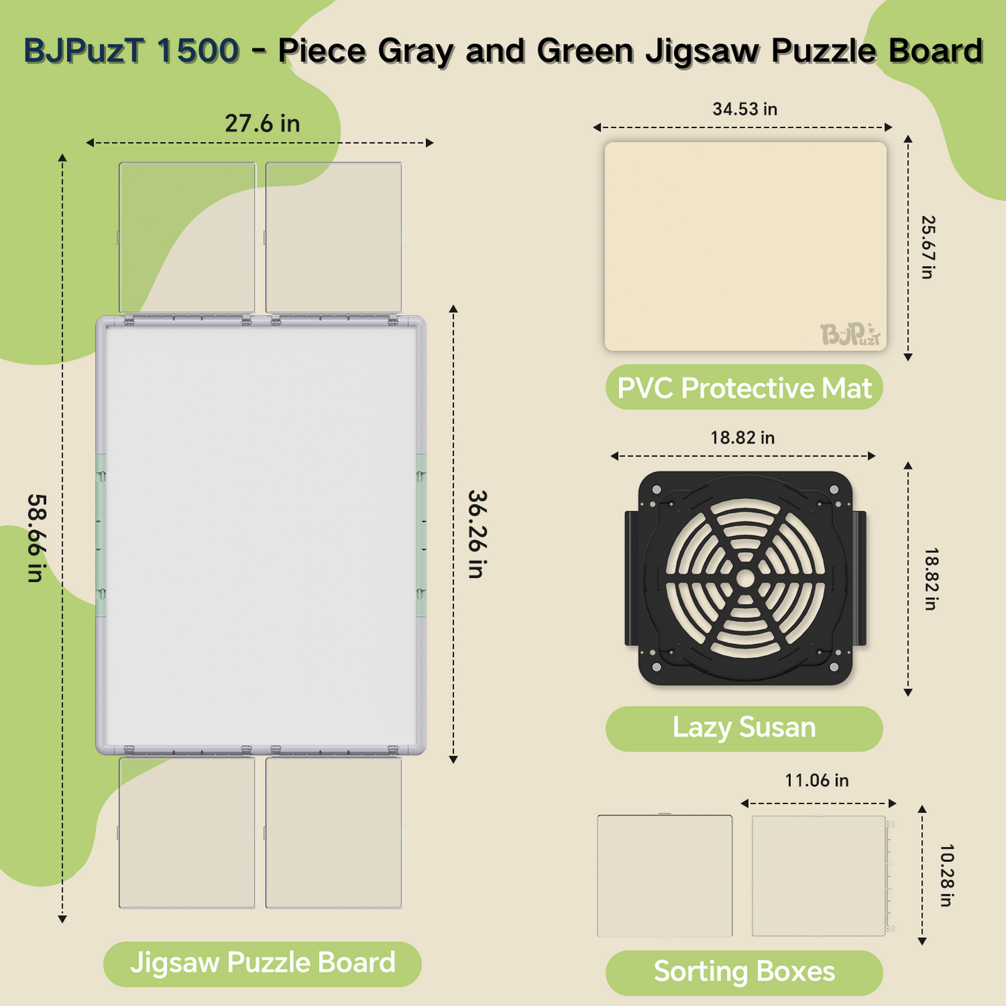 1000/1500/2000 3-in-1 Piece Puzzle Board 360° Revolving