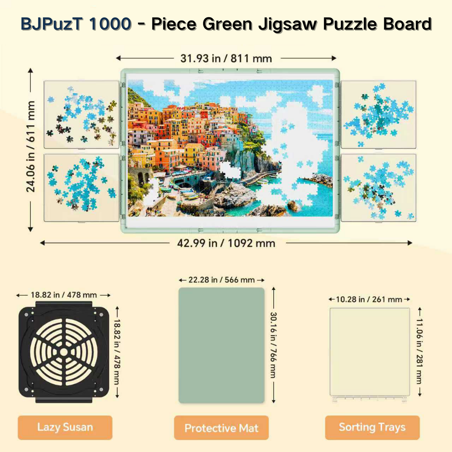 1000/1500/2000 3-in-1 Piece Puzzle Board 360° Revolving
